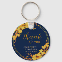 Classic Gold Floral Navy Blue Wedding Vielen Dank