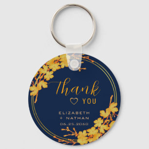 Classic Gold Floral Navy Blue Wedding Vielen Dank Schlüsselanhänger