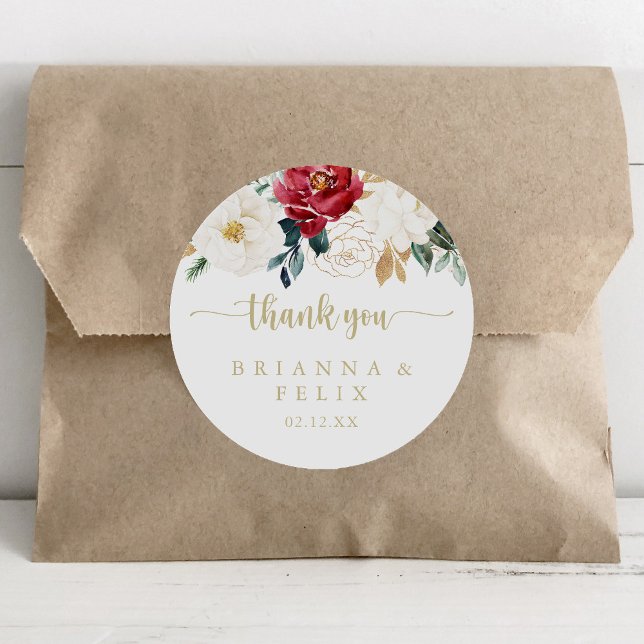 Classic Gold Floral Vielen Dank Gastgeschenk Hochz Runder Aufkleber (Von Creator hochgeladen)