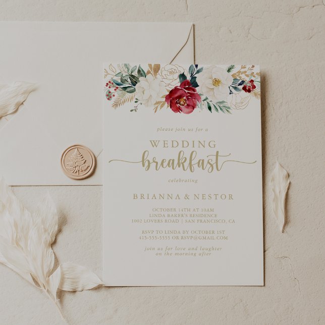 Classic Gold Floral Wedding Breakfast Einladung (Von Creator hochgeladen)