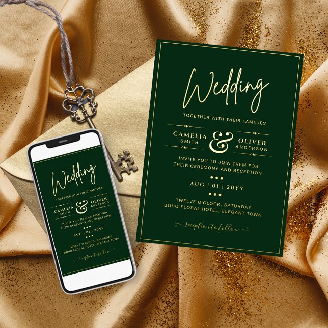 Classic GOLD FOIL Green Elegante klassische Hochze Folieneinladung (Von Creator hochgeladen)