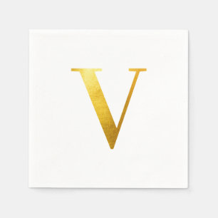 Classic Gold Foil Monogram V Serviette