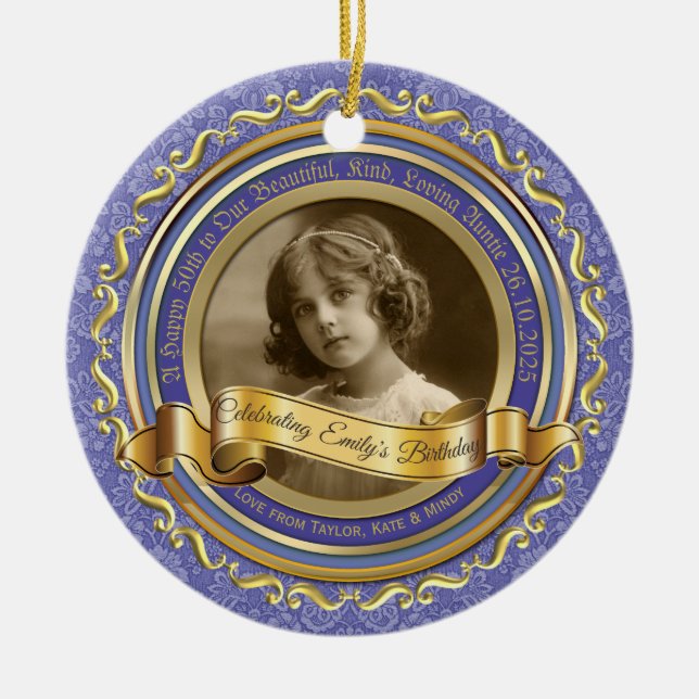 Classic Gold Foto Frame Eleganter Banner Lavendel Keramik Ornament (Vorne)