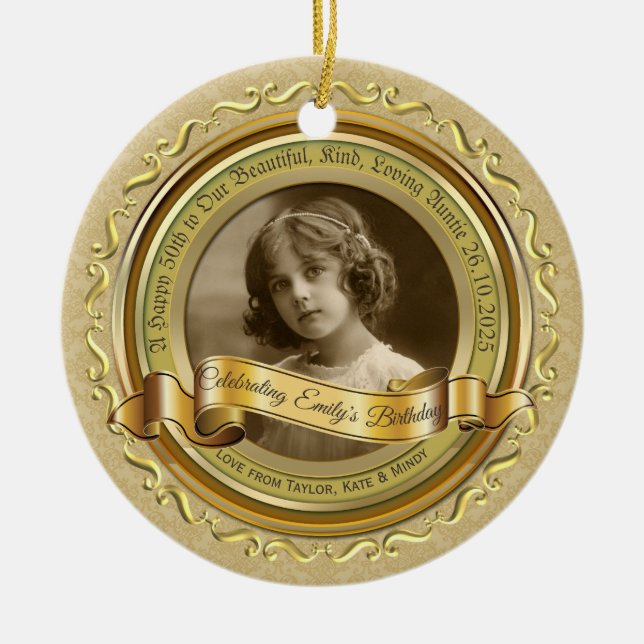 Classic Gold Foto Frame Elegantes Banner Gelb Keramik Ornament (Vorne)