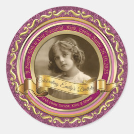 Classic Gold Foto Frame Elegantes Banner Rosa Runder Aufkleber