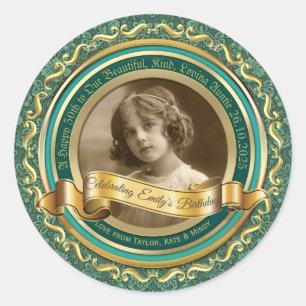 Classic Gold Foto Frame Elegantes Banner Türkis Runder Aufkleber