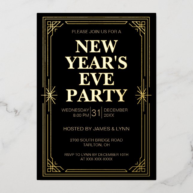 Classic Gold Frame New Year’s Eve Party Invitation Folieneinladung (Vorderseite)