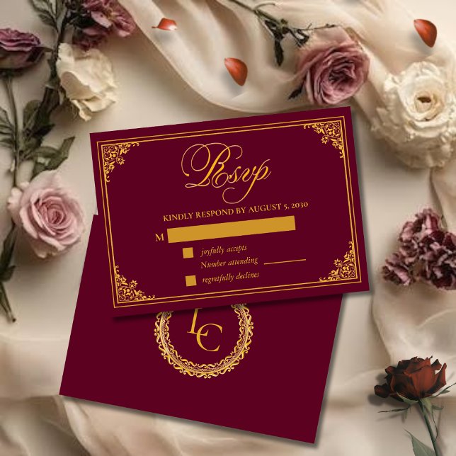 Classic Gold Frame Royal Monogram Wedding RSVP Karte (Von Creator hochgeladen)
