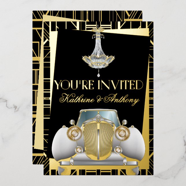 Classic GOLD Gatsby Déco Mariage Foil Invitation (Recto/Verso)