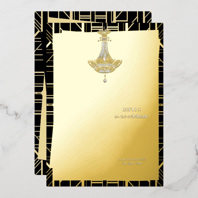 Classic GOLD Gatsby Flapper Brautparty Folieneinladung (Vorderseite/Rückseite)