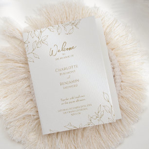 Classic Gold Greenery Mariage Programme plié