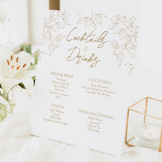 Classic Gold Greenery Wedding Cocktails und Drinks Sockelschild (Von Creator hochgeladen)