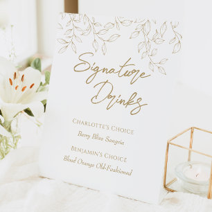 Classic Gold Greenery Wedding Signature Drinks Sockelschild