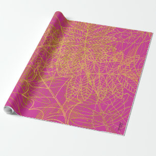 Classic Gold Leaf Fuchsia Hintergrund Geschenkpapier