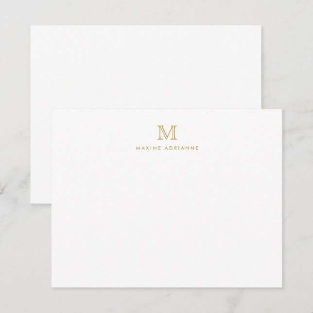 Classic Gold Moderne Monogramme Carte Note Initial (Devant / Derrière)