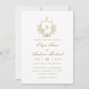 Classic Gold Monogram Wappen Hochzeitseinladung Einladung