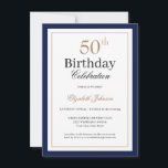 Classic Gold Navy Blue 50th Birthday Party Einladung<br><div class="desc">Classic Gold Navy Blue 50th Birthday Party Invitation</div>