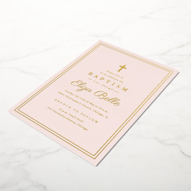 Classic Gold Religious Baptism & Christening Folieneinladung (Gedreht)