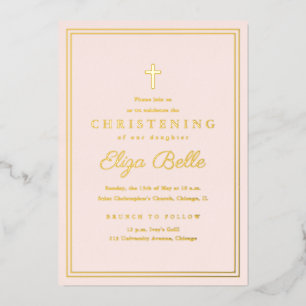 Classic Gold Religious Christening Folieneinladung