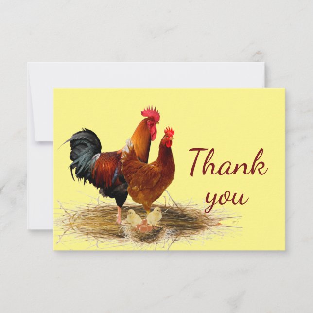 Classic Gold Rooster Chicken Farm Vielen Dank Dankeskarte (Vorderseite)