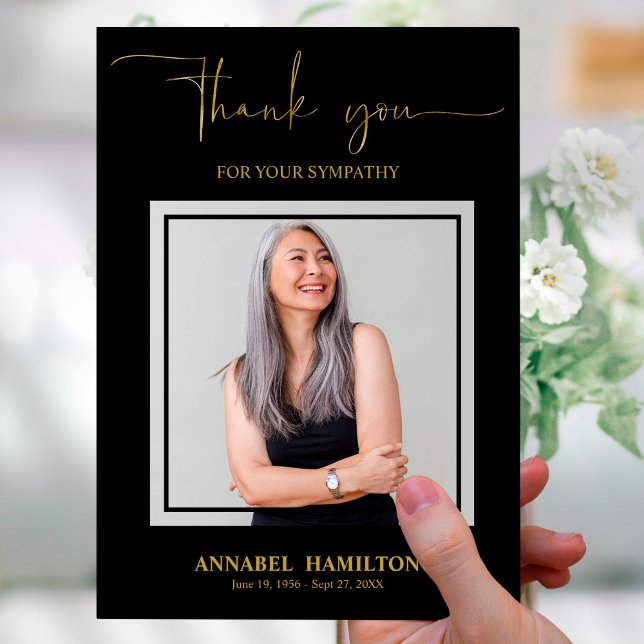 Classic Gold Script Beileid Vielen Dank Foto Einladung (Von Creator hochgeladen)