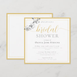 Classic Gold Script White Orchids Brautparty Einladung