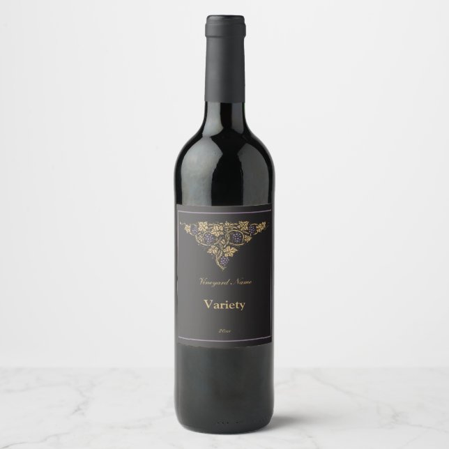 Classic Gold sur Black Antique Vin Étiquette (Devant)