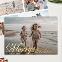 Classic Gold Typografie FÜNF Foto Frohe Weihnachte