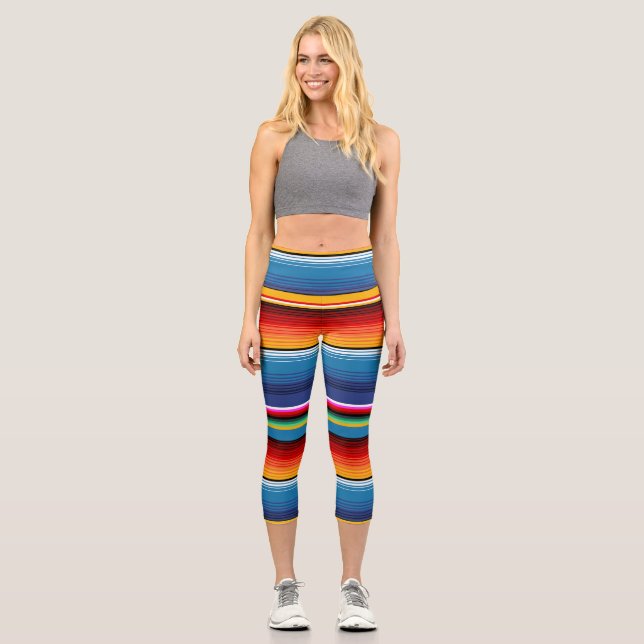 Classic Gold und Blue Sarape Capri Leggings (Vorderseite)