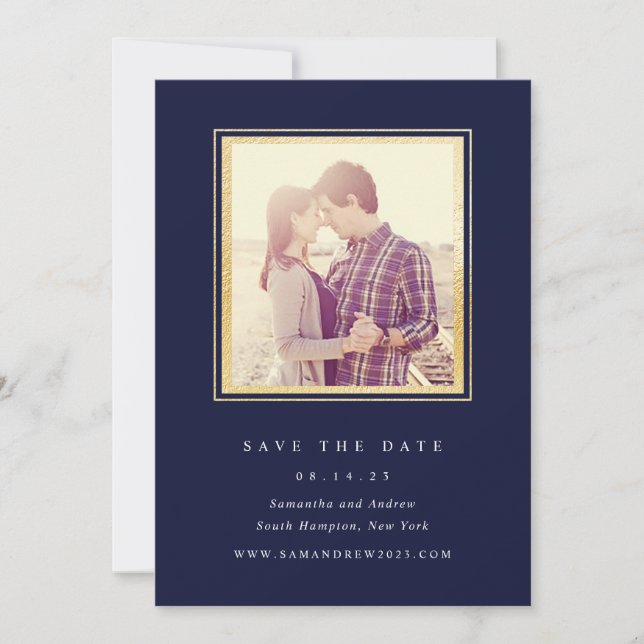 Classic Gold und Navy Foto Save the Date (Vorderseite)