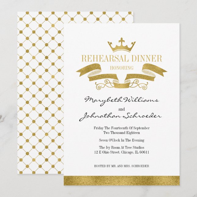 Classic Gold Wappen Probe Dinner Card Einladung (Vorne/Hinten)