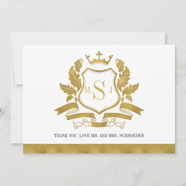 Classic Gold Wappen Wedding Dankeschön Card Dankeskarte (Vorderseite)