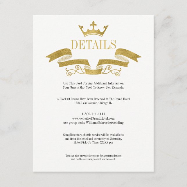 Classic Gold Wappen Wedding Details Card Begleitkarte (Vorderseite)