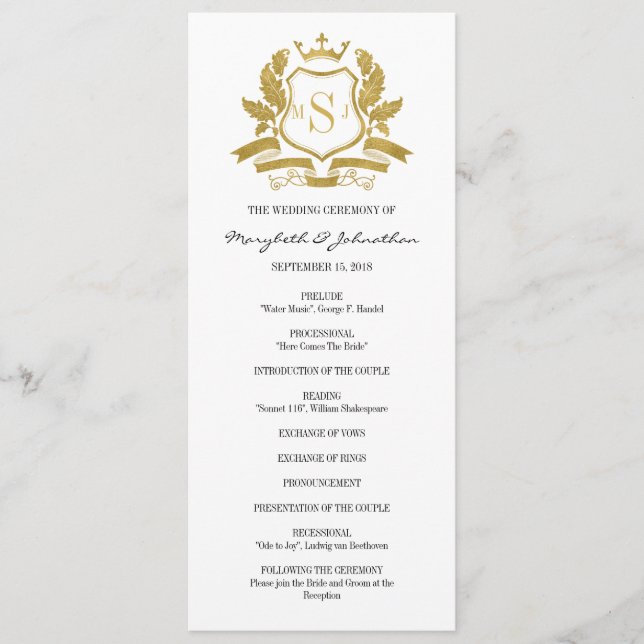 Classic Gold Wappen Wedding Program Programm (Vorderseite)