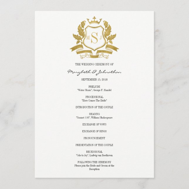 Classic Gold Wappen Wedding Program Programm (Vorderseite)