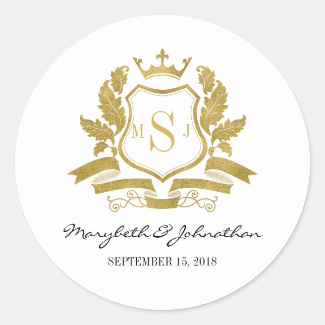 Classic Gold Wappen Wedding Sticker (Vorderseite)