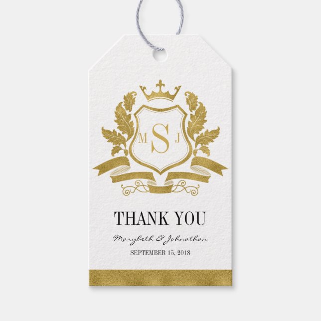 Classic Gold Wappen Wedding Vielen Dank für Ihr Ge Geschenkanhänger (Vorderseite)
