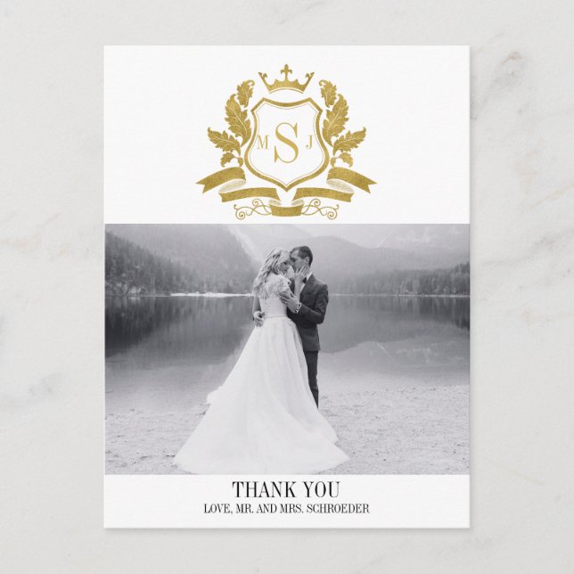 Classic Gold Wappen Wedding Vielen Dank Postcard Postkarte (Vorderseite)