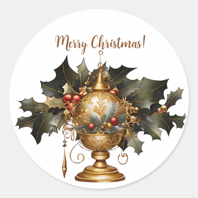 Classic Gold Weihnachtsschmuck Runder Aufkleber (Vorderseite)