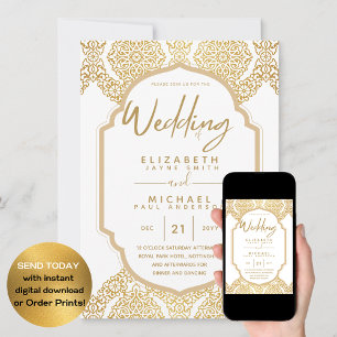 Classic Gold White Verziert Elegante Hochzeit Einladung