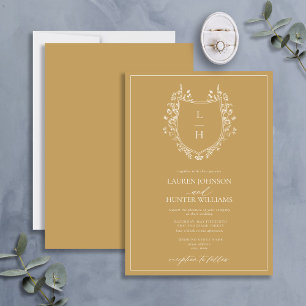 Classic Gold Wildblume Monogram Wappen Wedding Einladung