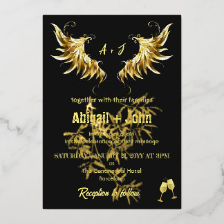 Classic Gold Wing-Blatt Minimalistische Hochzeit Folieneinladung