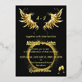 Classic Gold Wing Circle Minimalistische Hochzeit Folieneinladung