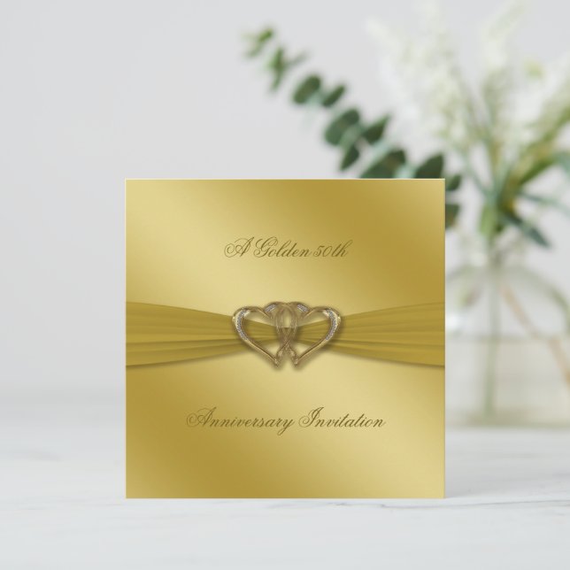 Classic Golden 50. Hochzeitstag Einladung (Stehend Vorderseite)