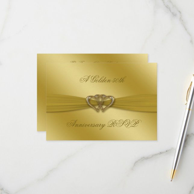 Classic Golden 50e anniversaire de Mariage RSVP (Devant/Arrière en situation)
