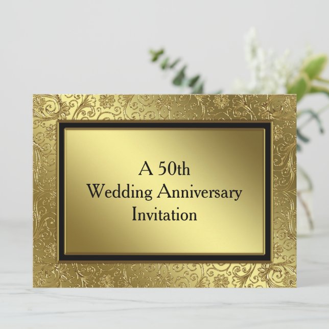 Classic Golden Wedding Anniversary 5.12x18.5 Einla Einladung (Stehend Vorderseite)