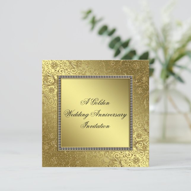 Classic Golden Wedding Anniversary Einladungskarte (Stehend Vorderseite)