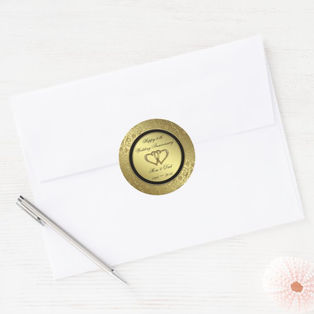 Classic Golden Wedding Anniversary Round Sticker (Umschlag)