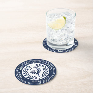 Classic Golf Personalisiert Name Set Dark Blue Runder Pappuntersetzer