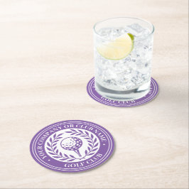 Classic Golf Personalisiert Name Set Lila Runder Pappuntersetzer